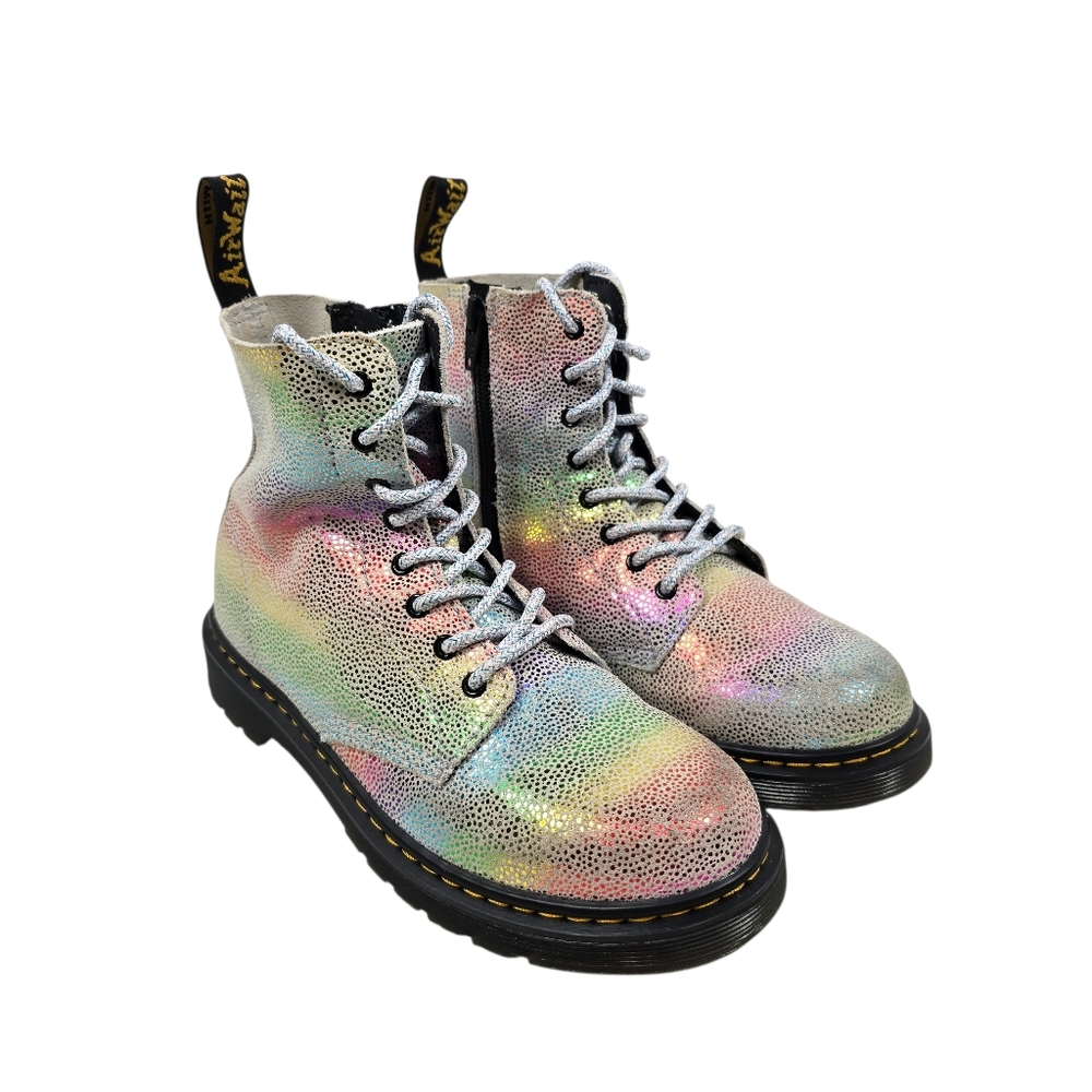 Dr. Martens 1460 Pascal J Kids Iridescent Rainbow Sand Combat Boots, Size W5/M4